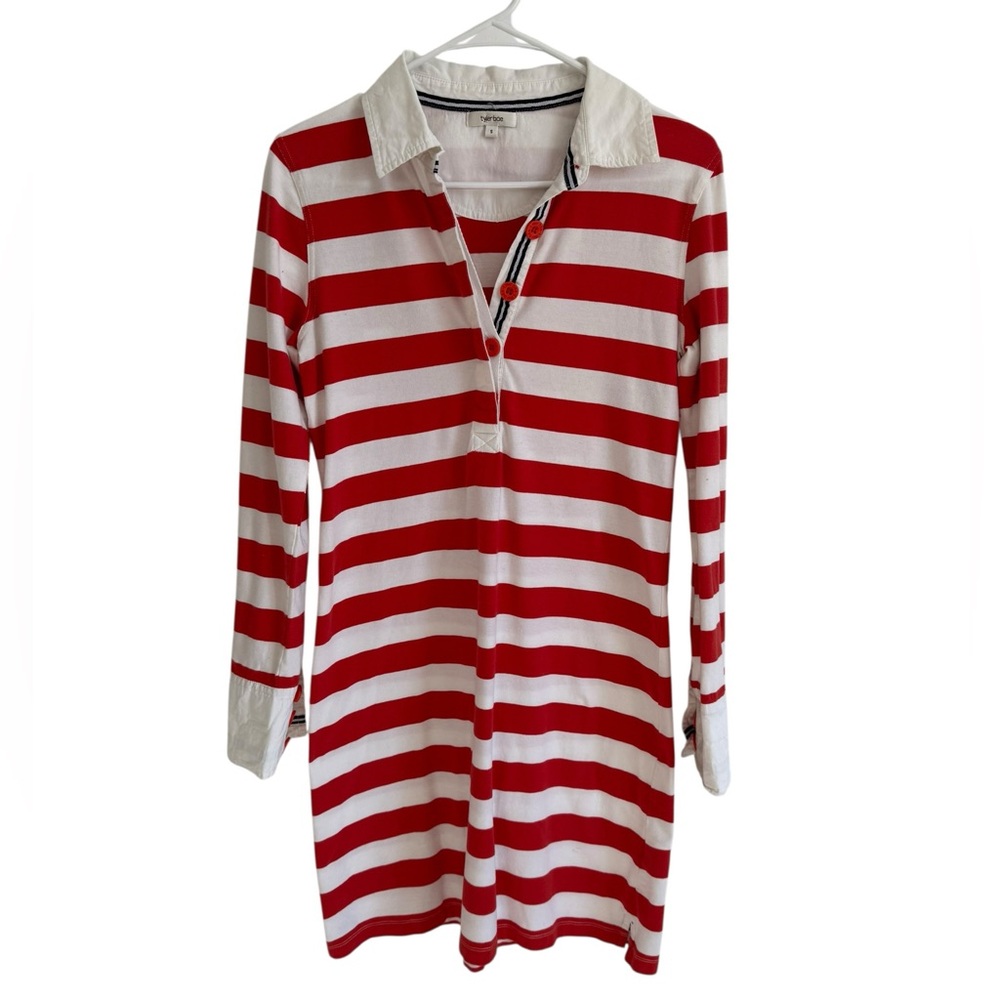 Tyler Boe Cotton Spandex Red and White Striped Shift Dress, Size Small